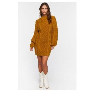 Mock Neck Chunky Cable Knit Mini Dress